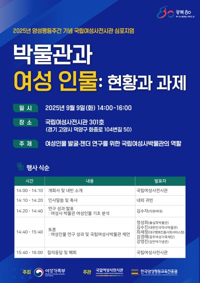  2025년 국립여성사전시관 심포지엄 '박물관과 여성 인물' 개최 안내   섬네일 파일